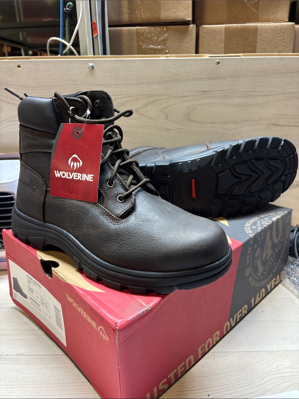 Wolverine Brown Leather Lace-Up Work Boot with Black Outsole #631